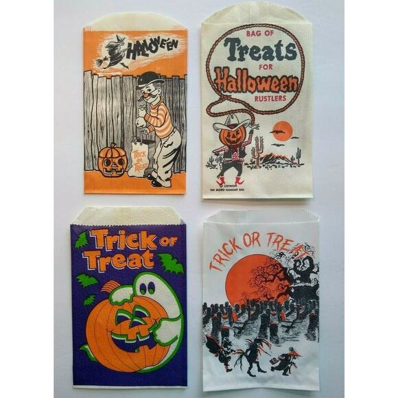 Halloween Candy Trick Or Treat Bags Moustache Boy Humanized Cowboy Goblin Lot 4 - Picture 1 of 4